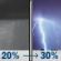 Tonight: A chance of rain showers between 11pm and 3am, then a slight chance of showers and thunderstorms between 3am and 4am, then a chance of showers and thunderstorms. Cloudy. Low around 56, with temperatures rising to around 61 overnight. South wind around 9 mph. Chance of precipitation is 30%. Tonight: Chance Rain Showers then Slight Chance Showers And Thunderstorms