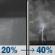 Thursday Night: A chance of rain showers before 4am, then a chance of showers and thunderstorms. Mostly cloudy, with a low around 56. South wind 6 to 10 mph. Chance of precipitation is 40%. Thursday Night: Chance Rain Showers